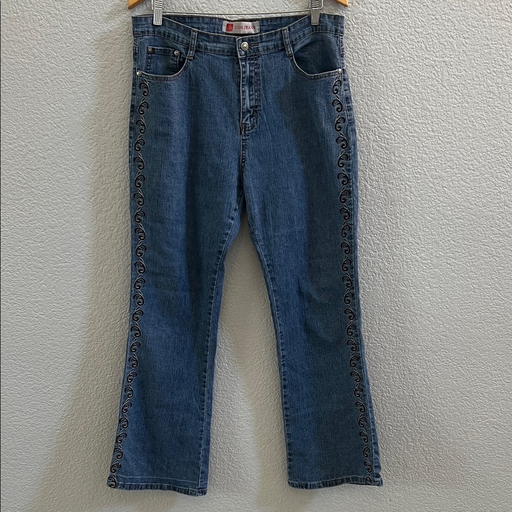 COS Embroidered Black Lace & Embellished Blue Jeans Size 14